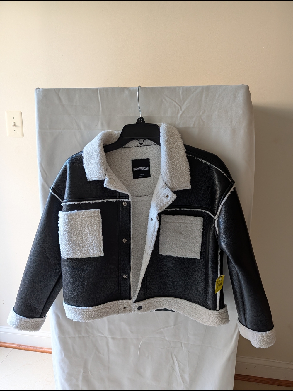 RSQ Kids Faux Leather Black Jacket with White Sherpa Trim
